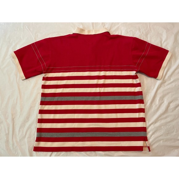 Brooklyn Xpress Men's 3 Button Polo Shirt Red White Gray Stripe Size M - Picture 4 of 6